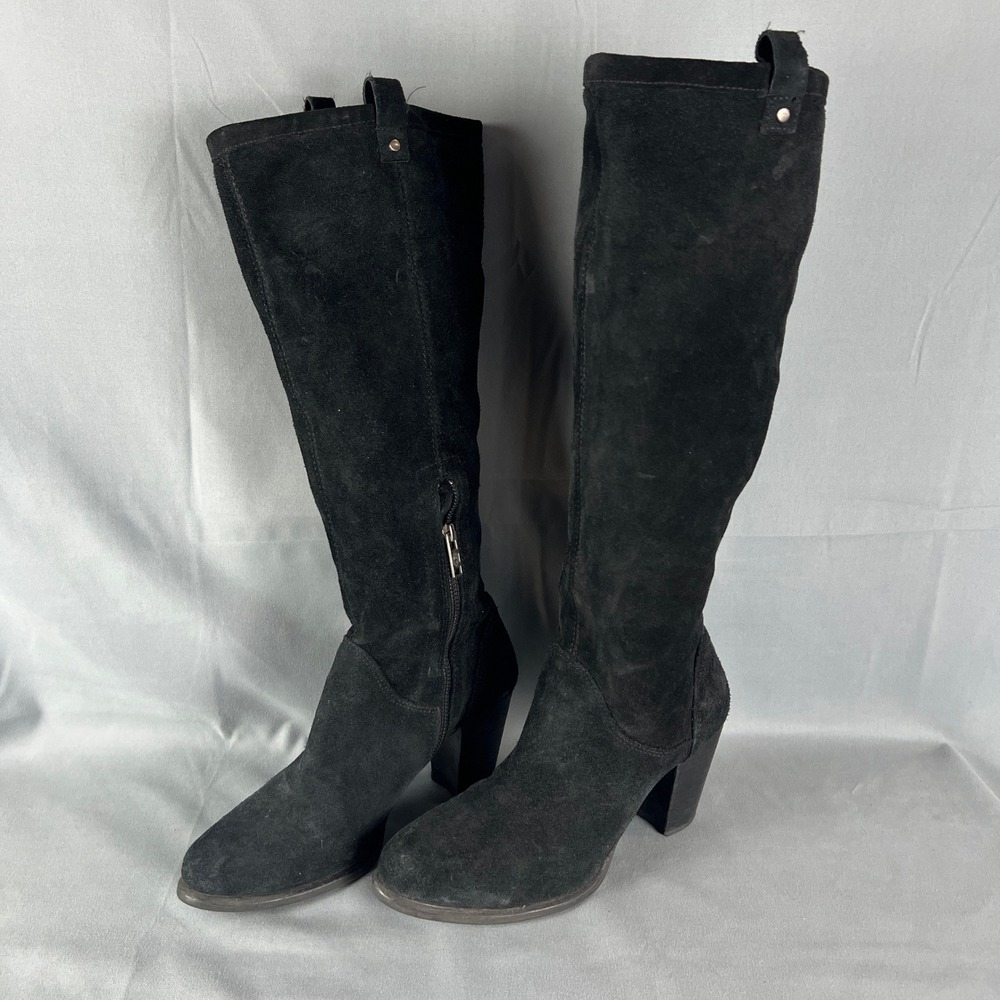 UGG Ava 1013679 Women's Riding Boots 9 Black Suede Side Zip Round Toe Tall Boots